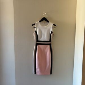 Calvin Klein White Pink Black Midi Dress
